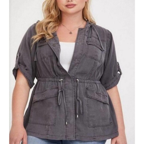 torrid Jackets & Coats Torrid Gray Mineral Wash Hooded Anorak
